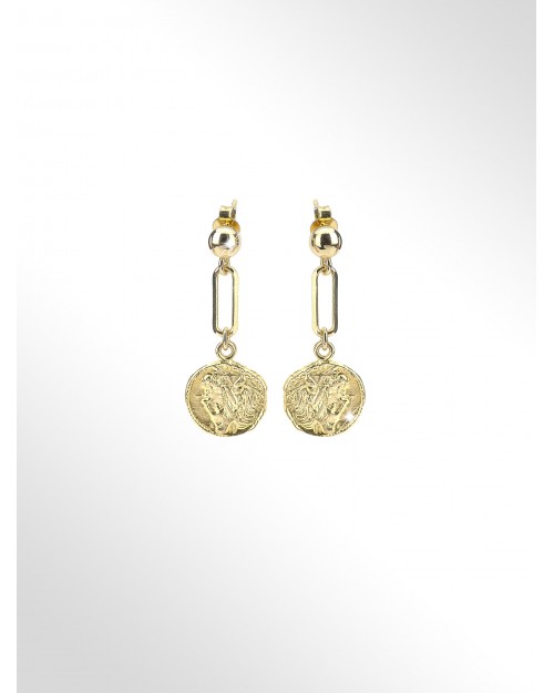 Made in Italy Earrings Sterling Silver 18kt gold plated Diamond cut paperclip chain and ancient Roman coins